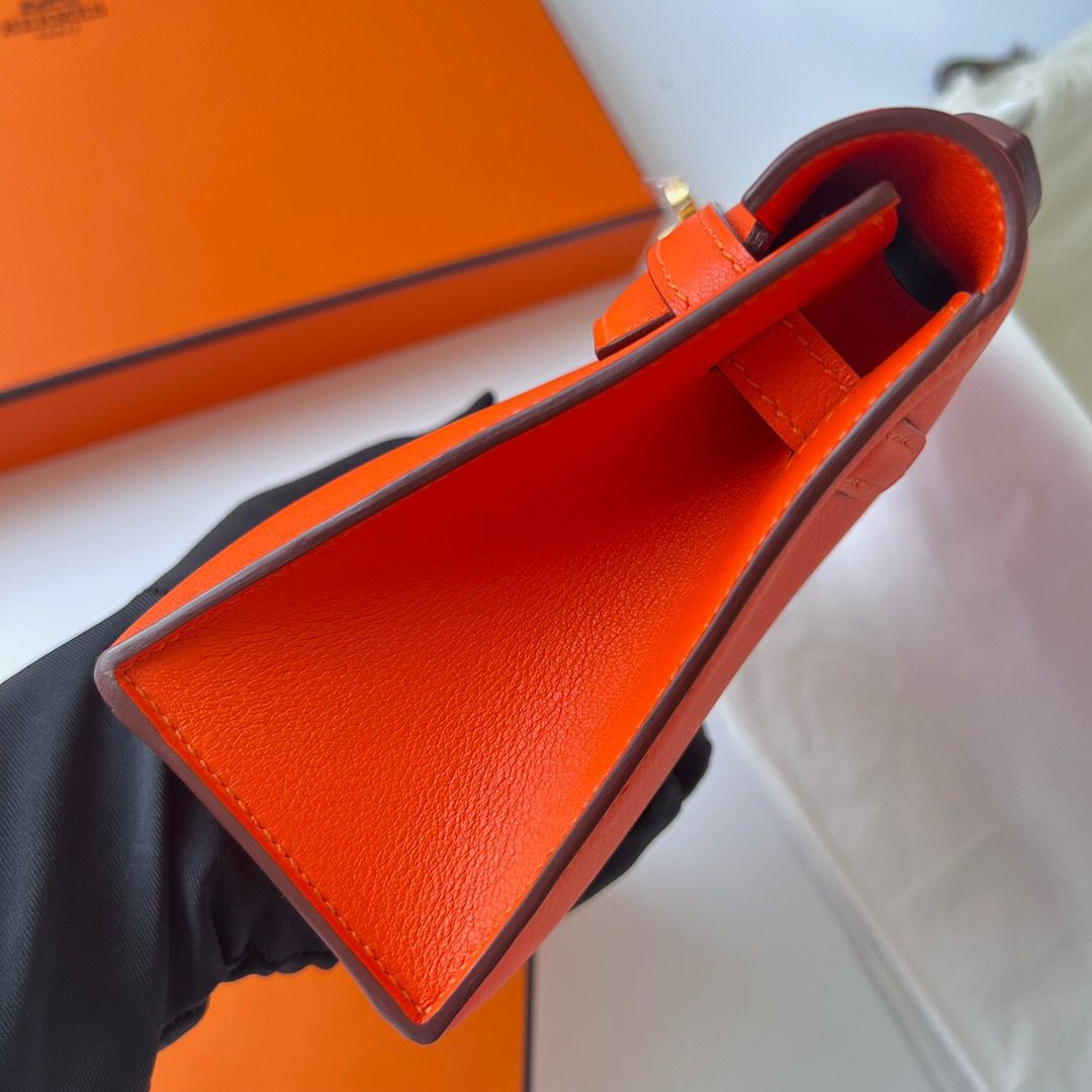 Hermes Kelly Pochette Handmade Bag In Rouge Piment Swift Calfskin - Image 6