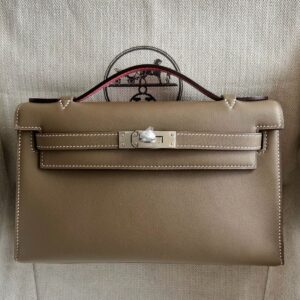 Hermes Kelly Pochette Verso Handmade Bag in Taupe Swift Calfskin