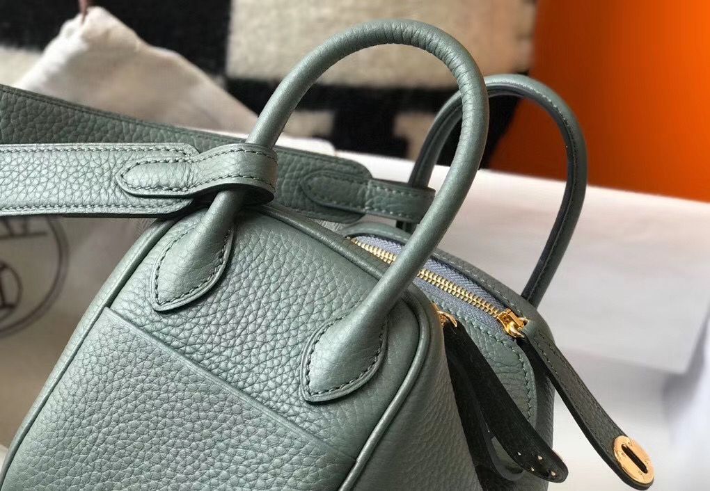 Hermes Lindy Mini Bag In Vert Amande Clemence Leather GHW - Image 7