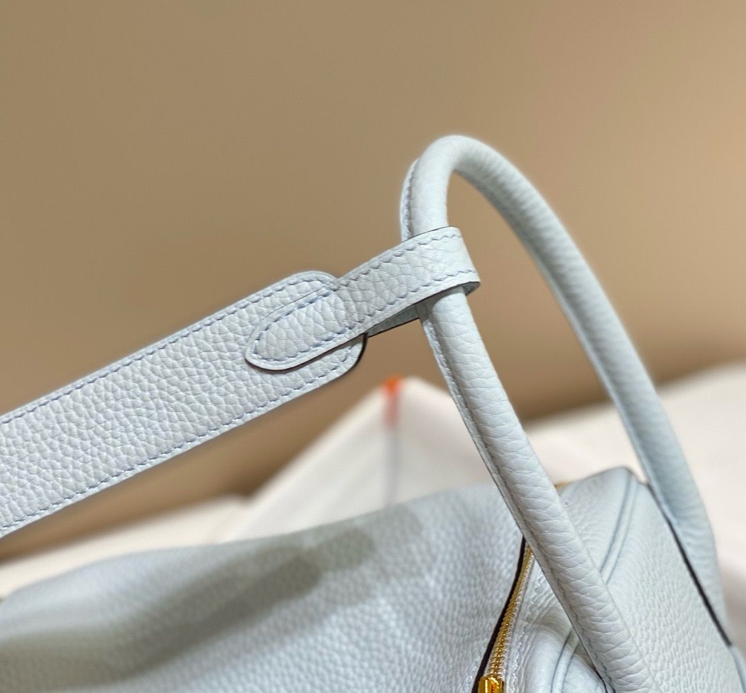 Hermes Lindy 30cm Bag In Blue Brume Clemence Leather GHW - Image 9