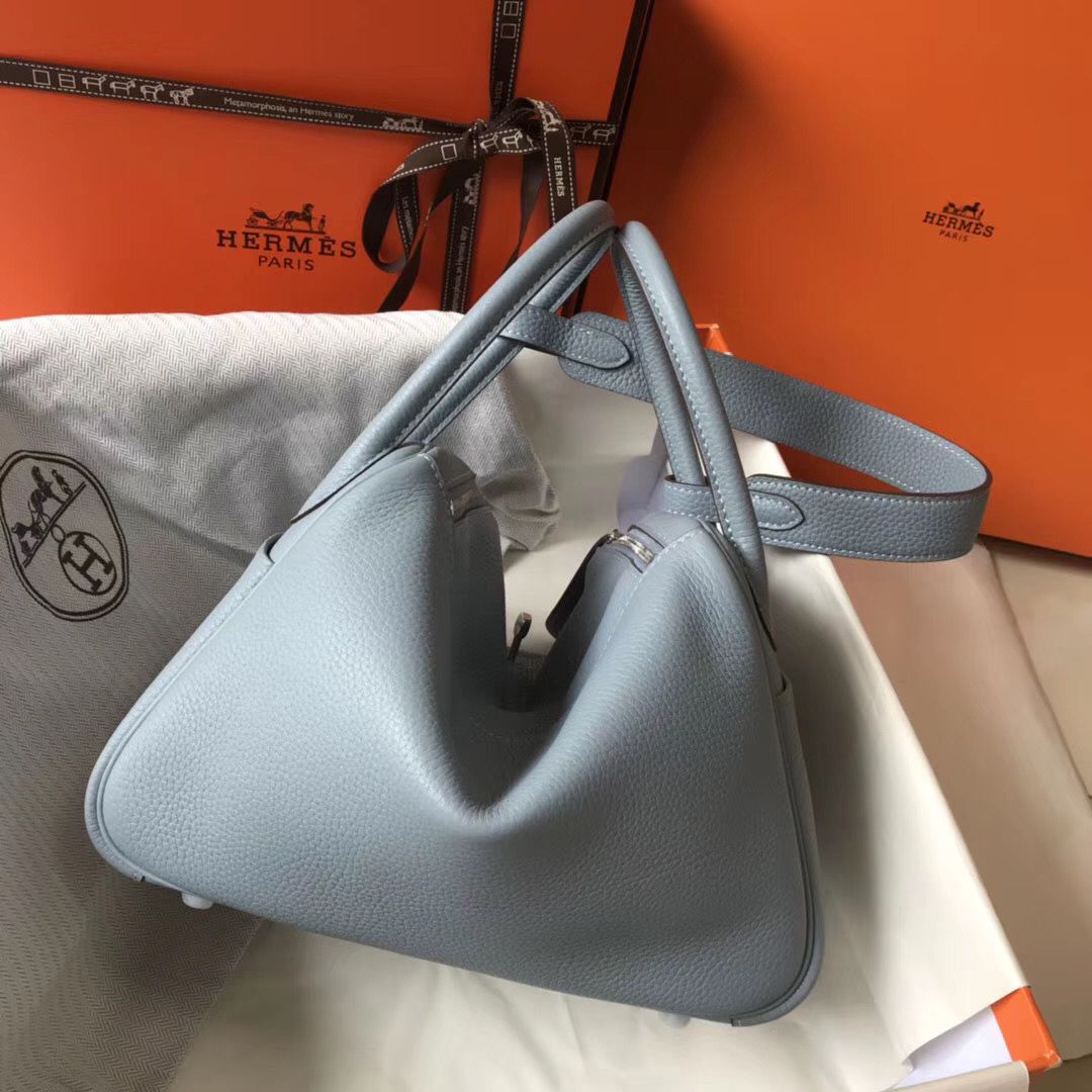Hermes Lindy 30cm Bag In Blue Lin Clemence Leather PHW - Image 3