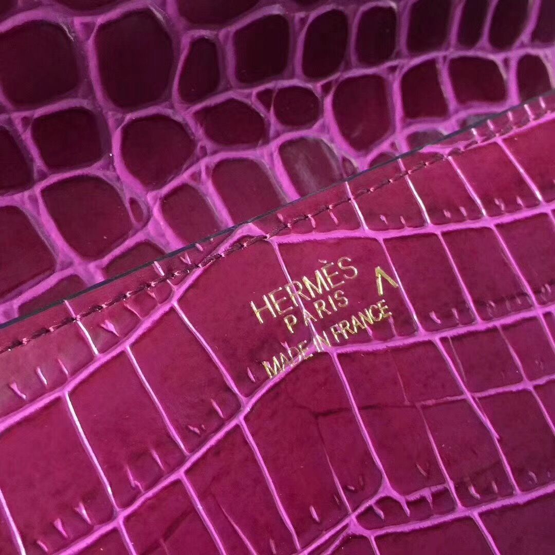 Hermes Medor Clutch Bag In Fuchsia Crocodile Leather - Image 8