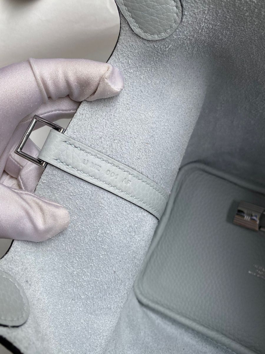 Hermes Picotin Lock 18 Handmade Bag in Blue Brume Clemence Leather - Image 8