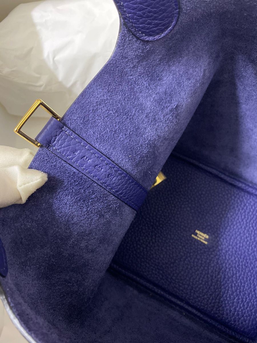 Hermes Picotin Lock 18 Handmade Bag in Blue Encre Clemence Leather - Image 7