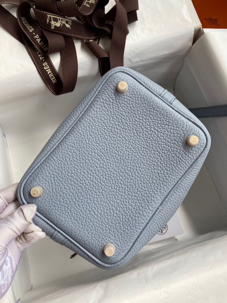 Hermes Picotin Lock 18 Handmade Bag in Blue Lin Clemence Leather - Image 8