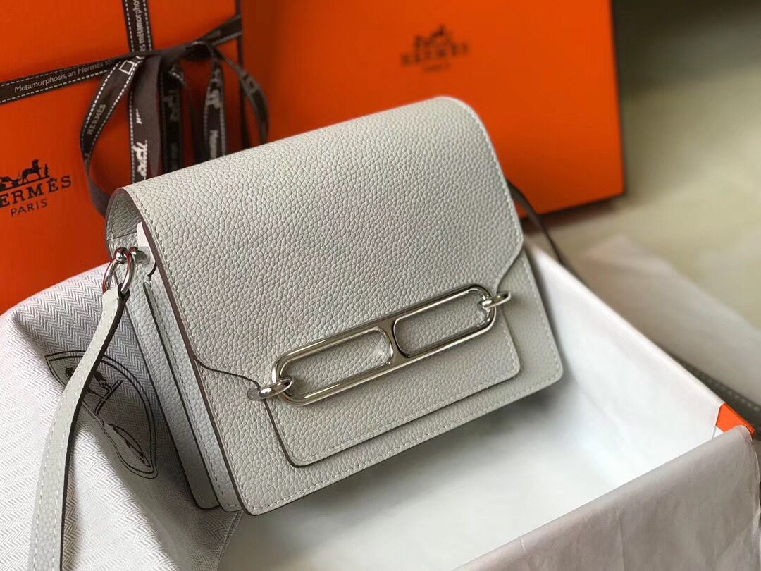 Hermes Mini Sac Roulis 18cm Bag In Pearl Grey Evercolor Calfskin - Image 5