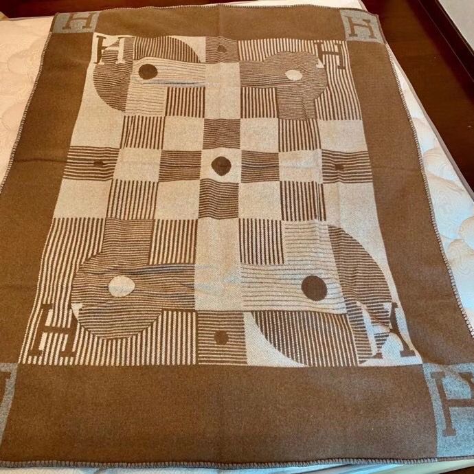 Hermes Caramel Echecs Et Trames Blanket - Image 9