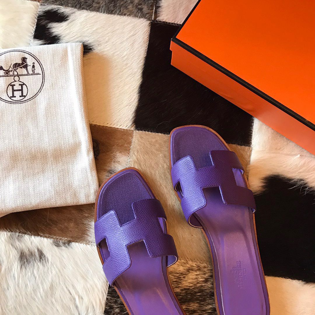 Hermes Oran Slide Sandals In Crocus Epsom Calfskin - Image 7