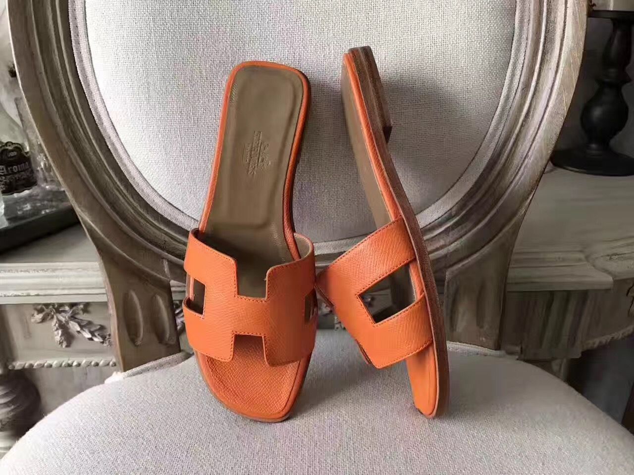 Hermes Oran Sandals In Orange Epsom Leather - Image 3