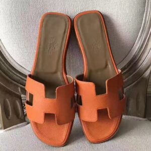 Hermes Oran Sandals In Orange Epsom Leather