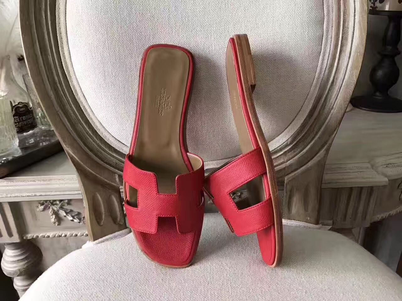 Hermes Oran Sandals In Red Epsom Leather - Image 3