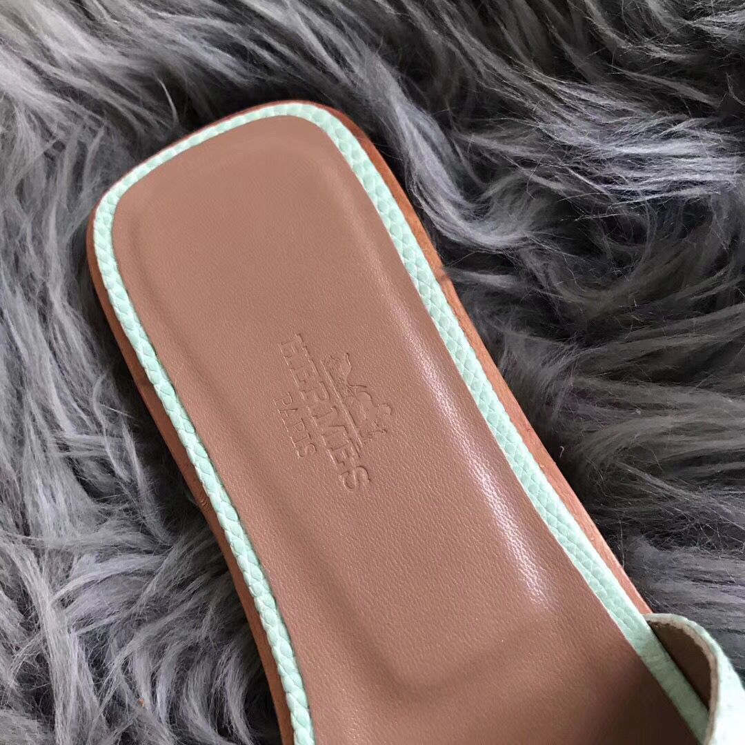 Hermes Oran Sandals In Aqua Lizard Leather - Image 3