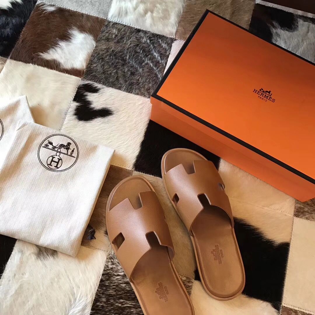 Hermes Izmir Sandals In Brown Epsom Leather - Image 7