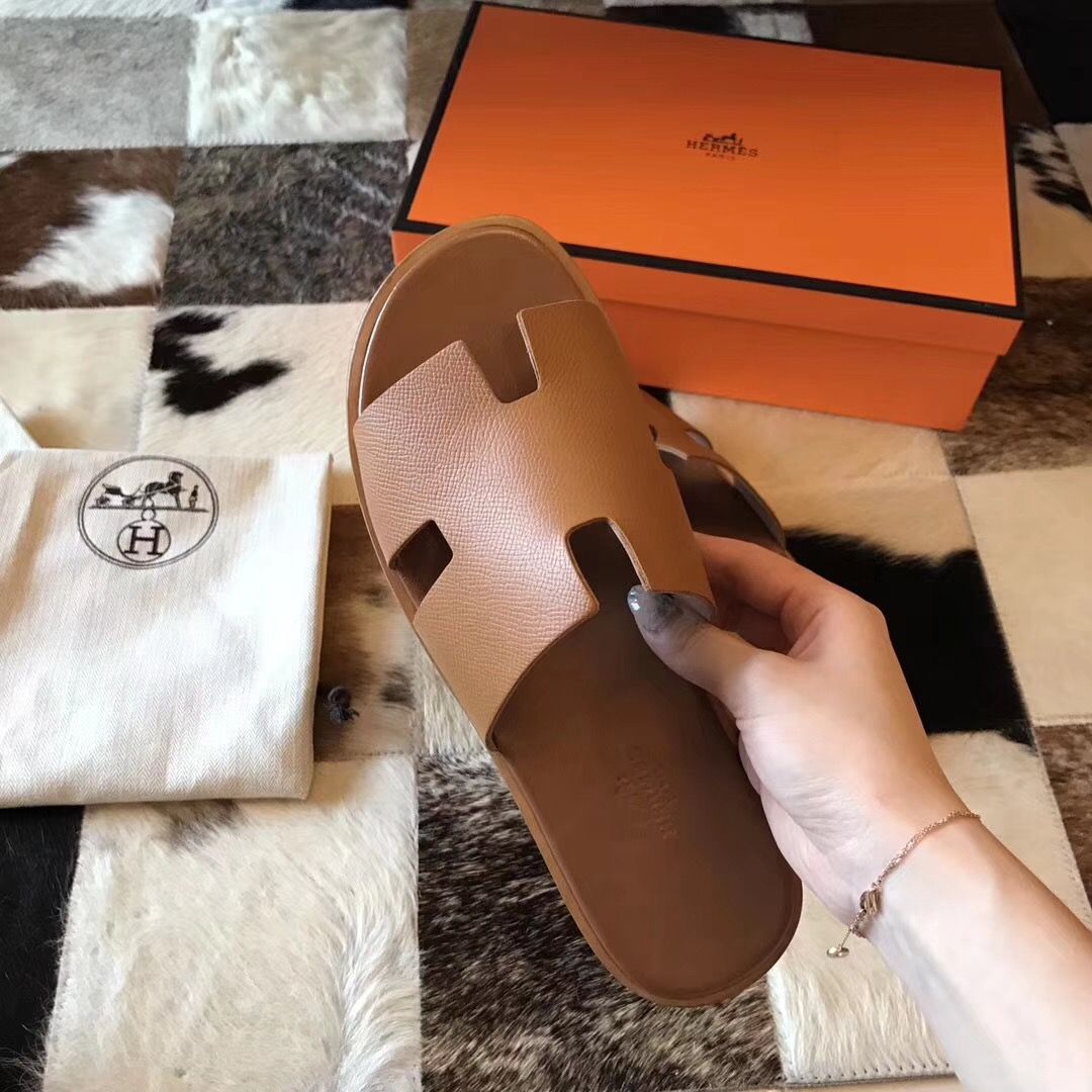 Hermes Izmir Sandals In Brown Epsom Leather - Image 8