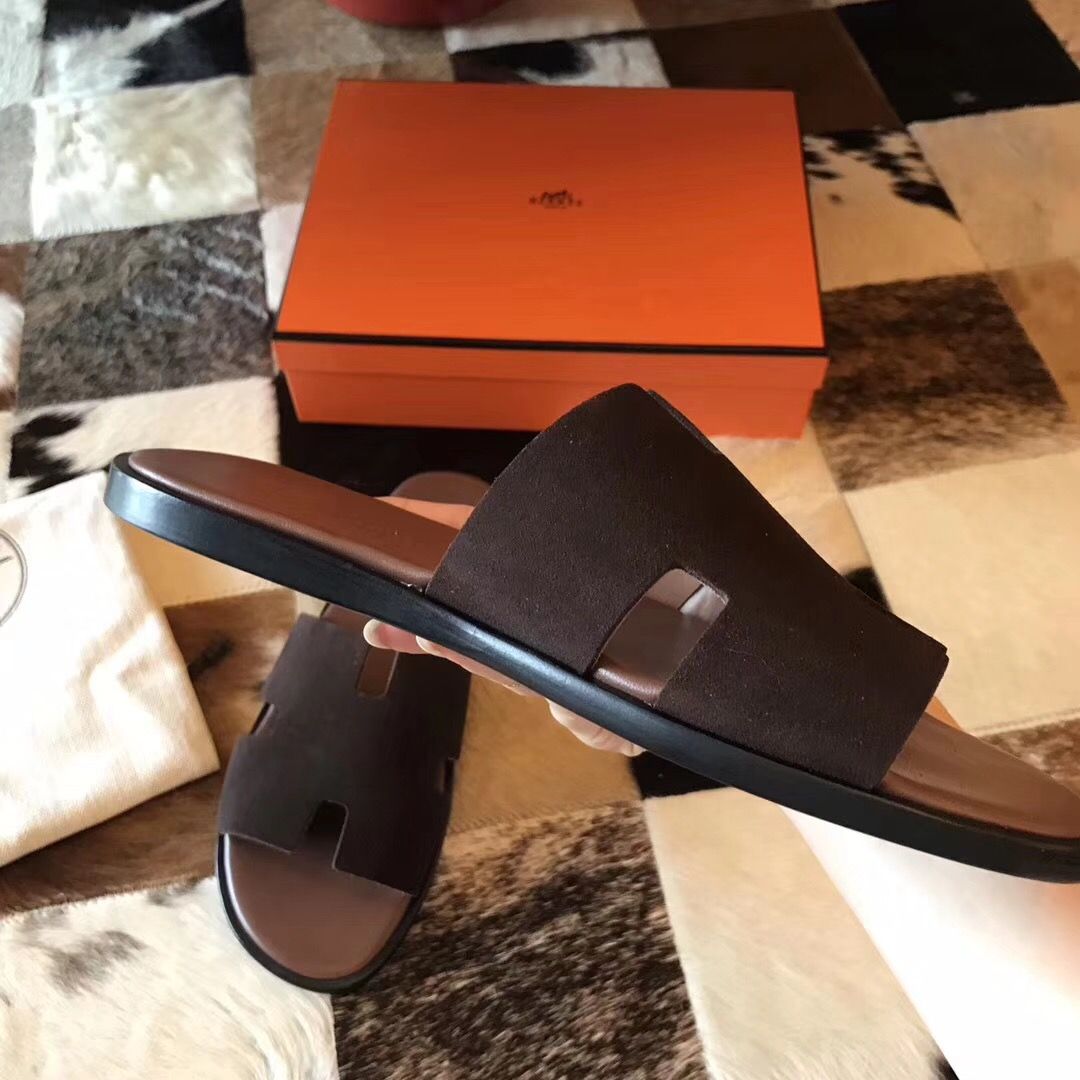 Hermes Izmir Sandals In Chocolate Suede Leather - Image 4