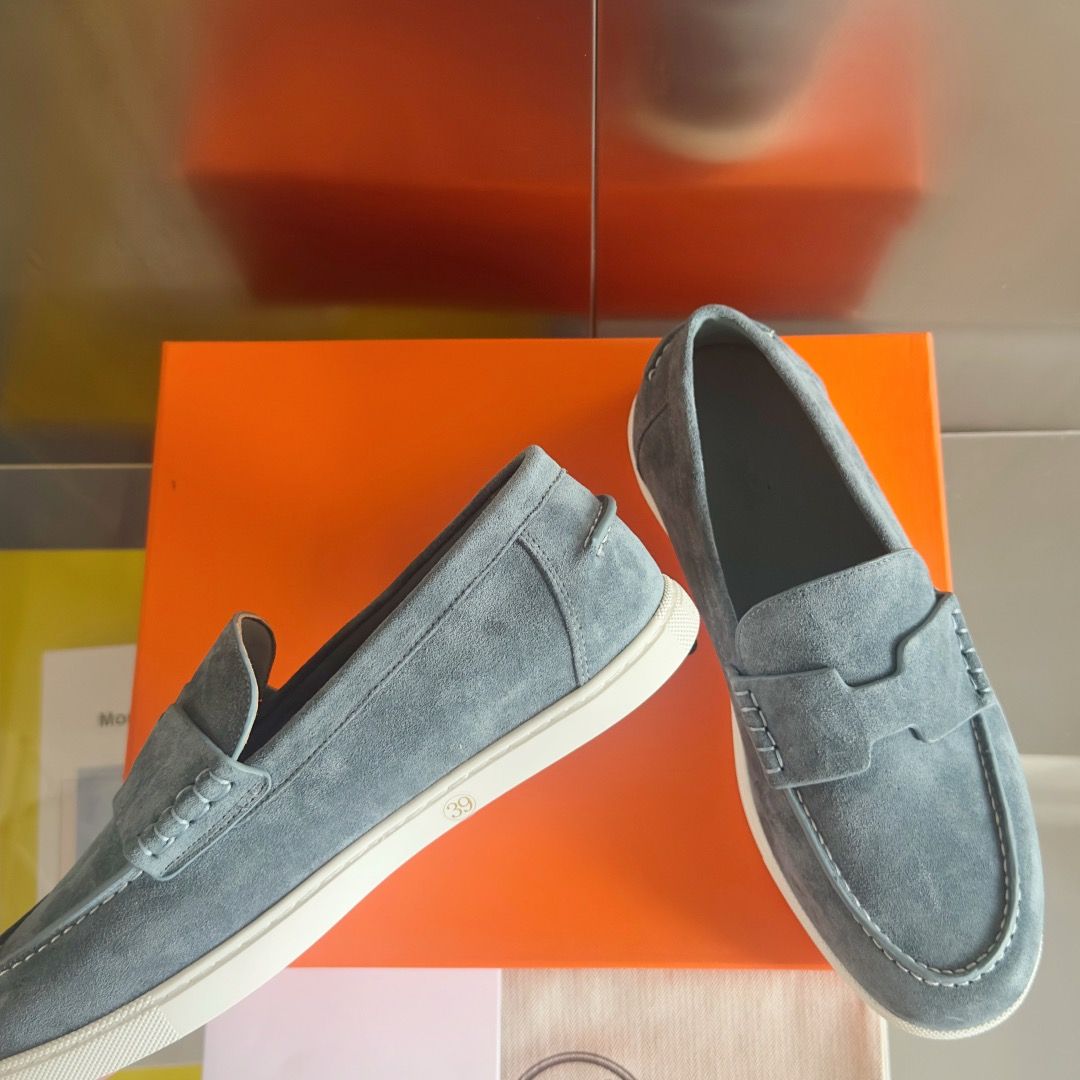 Hermes Men's Job Loafers in Blue Grignon Suede Calfskin - Image 5