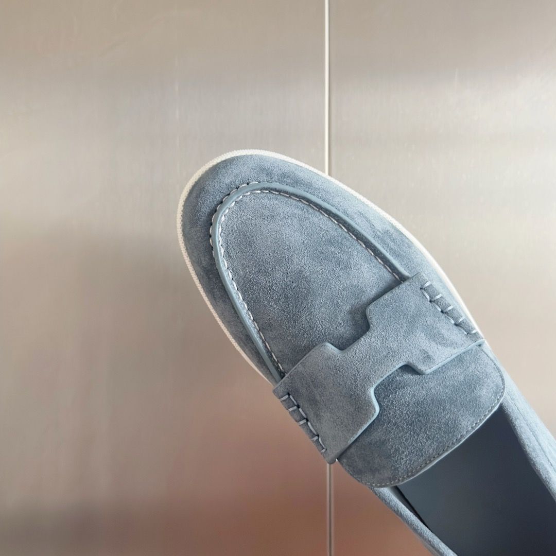 Hermes Men's Job Loafers in Blue Grignon Suede Calfskin - Image 9