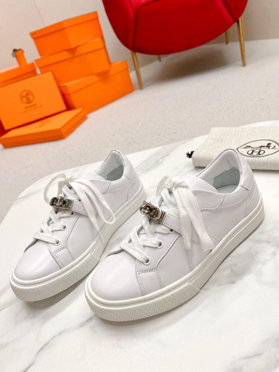 Hermes Men's Day Sneakers in White Leather - Image 6