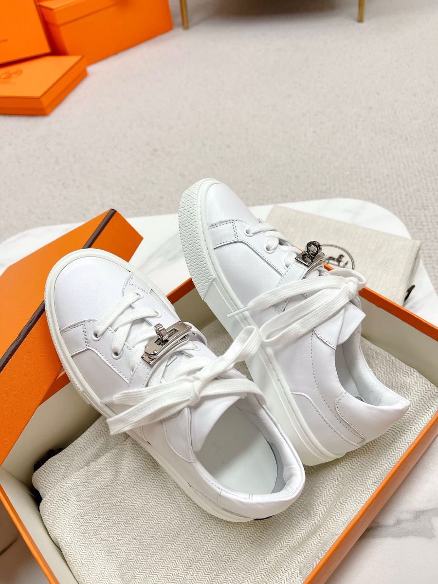 Hermes Men's Day Sneakers in White Leather - Image 8