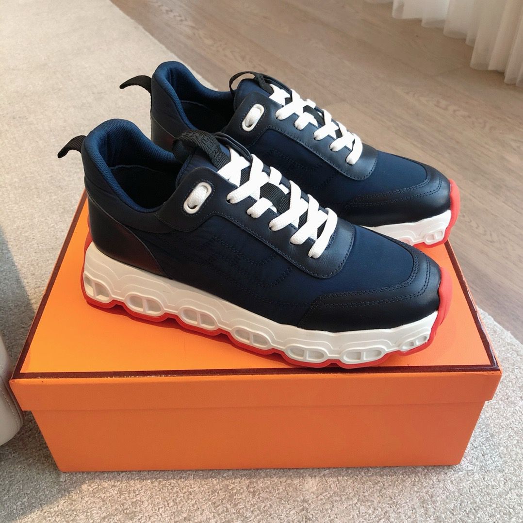 Hermes Men's Impulse Sneakers in Navy Fabric and Leather - Image 3