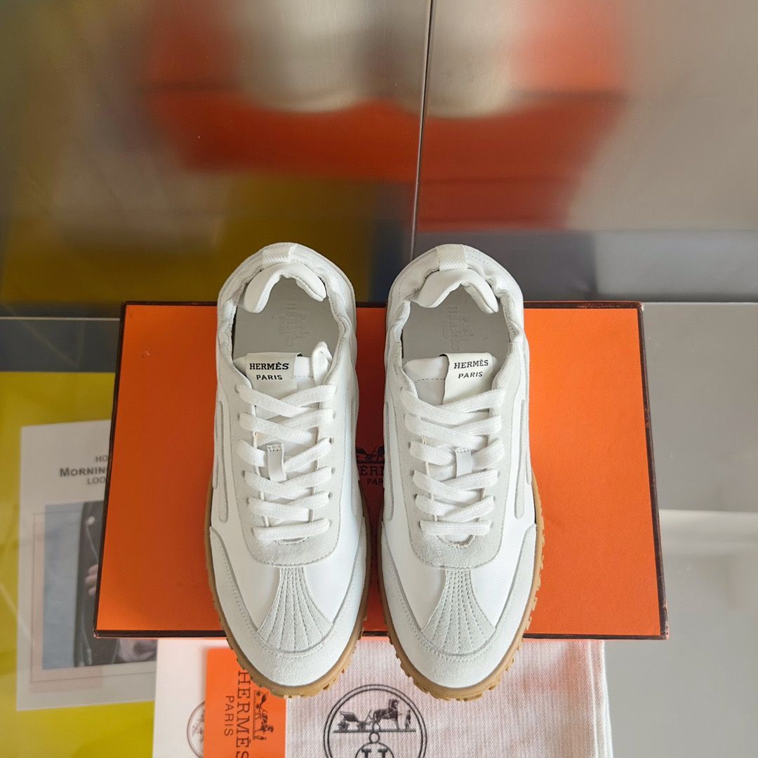 Hermes Men's Jet Sneakers in White Nappa Leather - Image 8