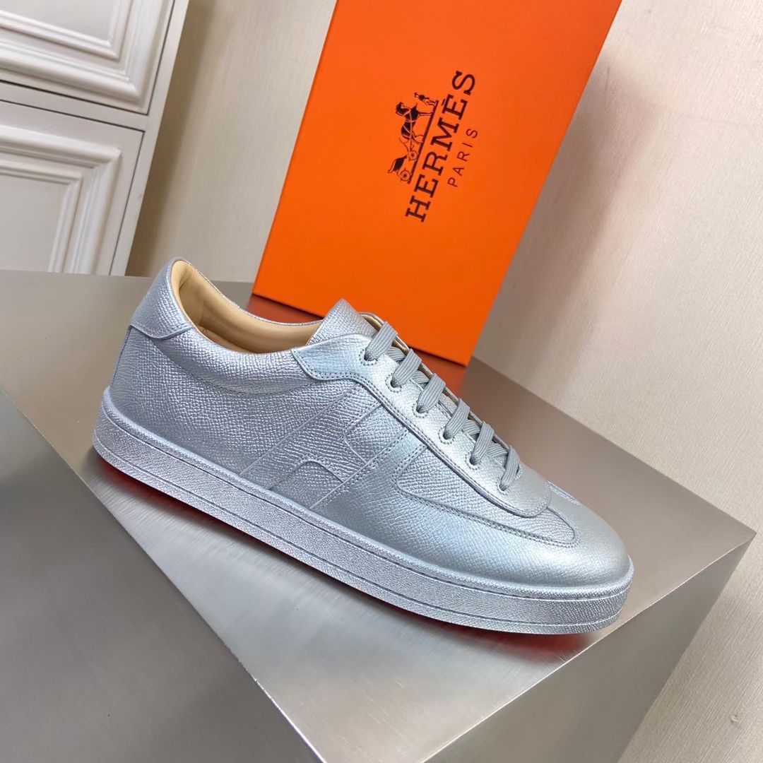 Hermes Boomerang Sneakers In Silver Epsom Leather - Image 5