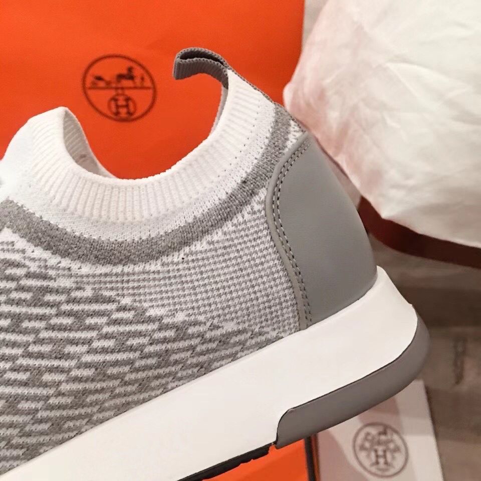 Hermes Men's Addict Sneakers In Grey Knit - Image 6