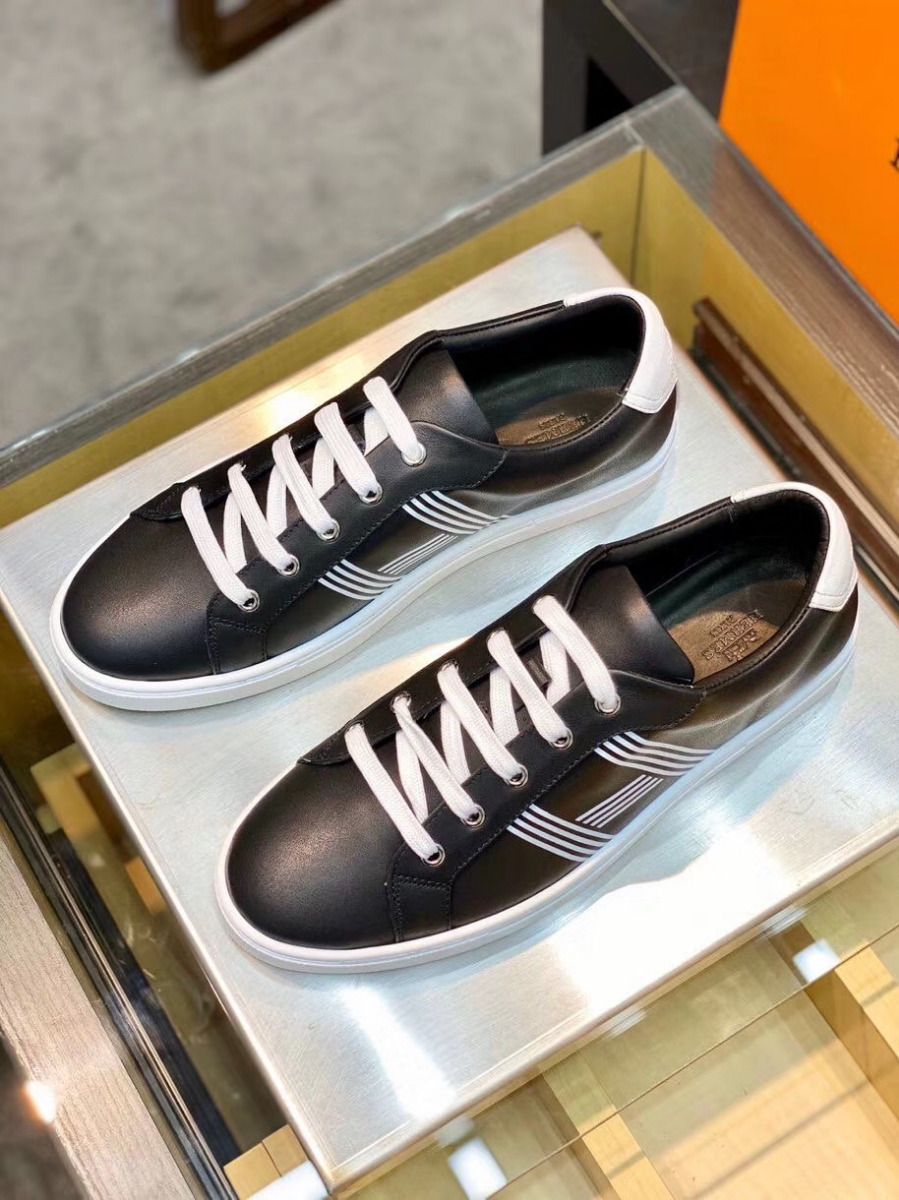 Hermes Men's Avantage Sneakers In Black Calfskin - Image 3