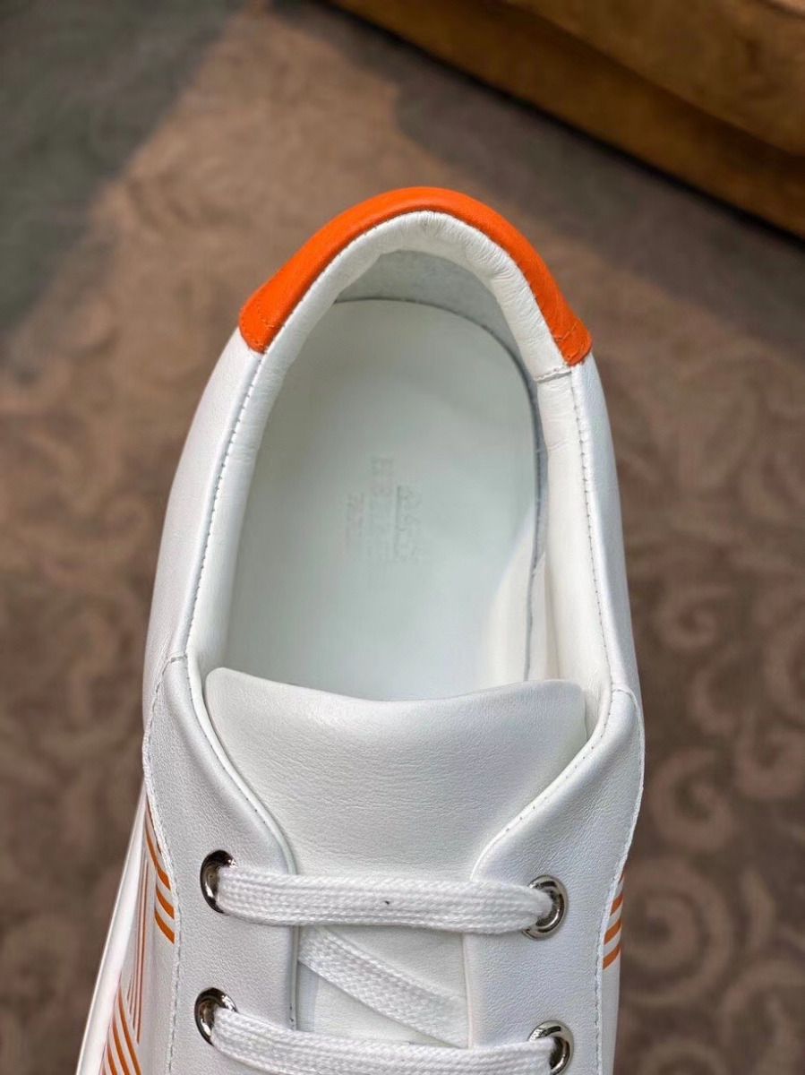 Hermes Men's Avantage Sneakers In White/Orange Calfskin - Image 6