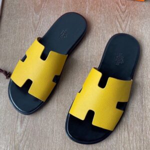 Hermes Izmir Sandals in Yellow Epsom Calfskin with Black Insole