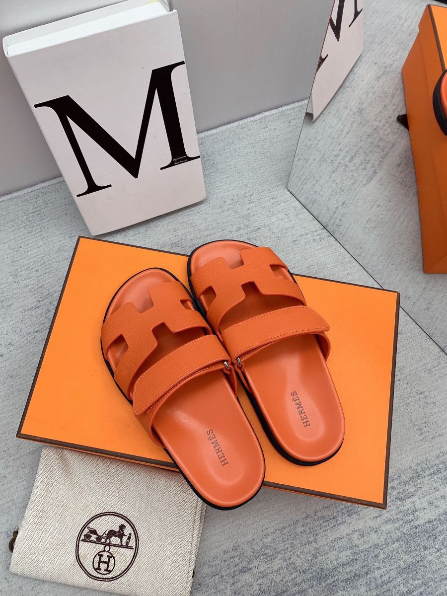 Hermes Men's Chypre Sandals in Orange Epsom Calfskin - Image 5