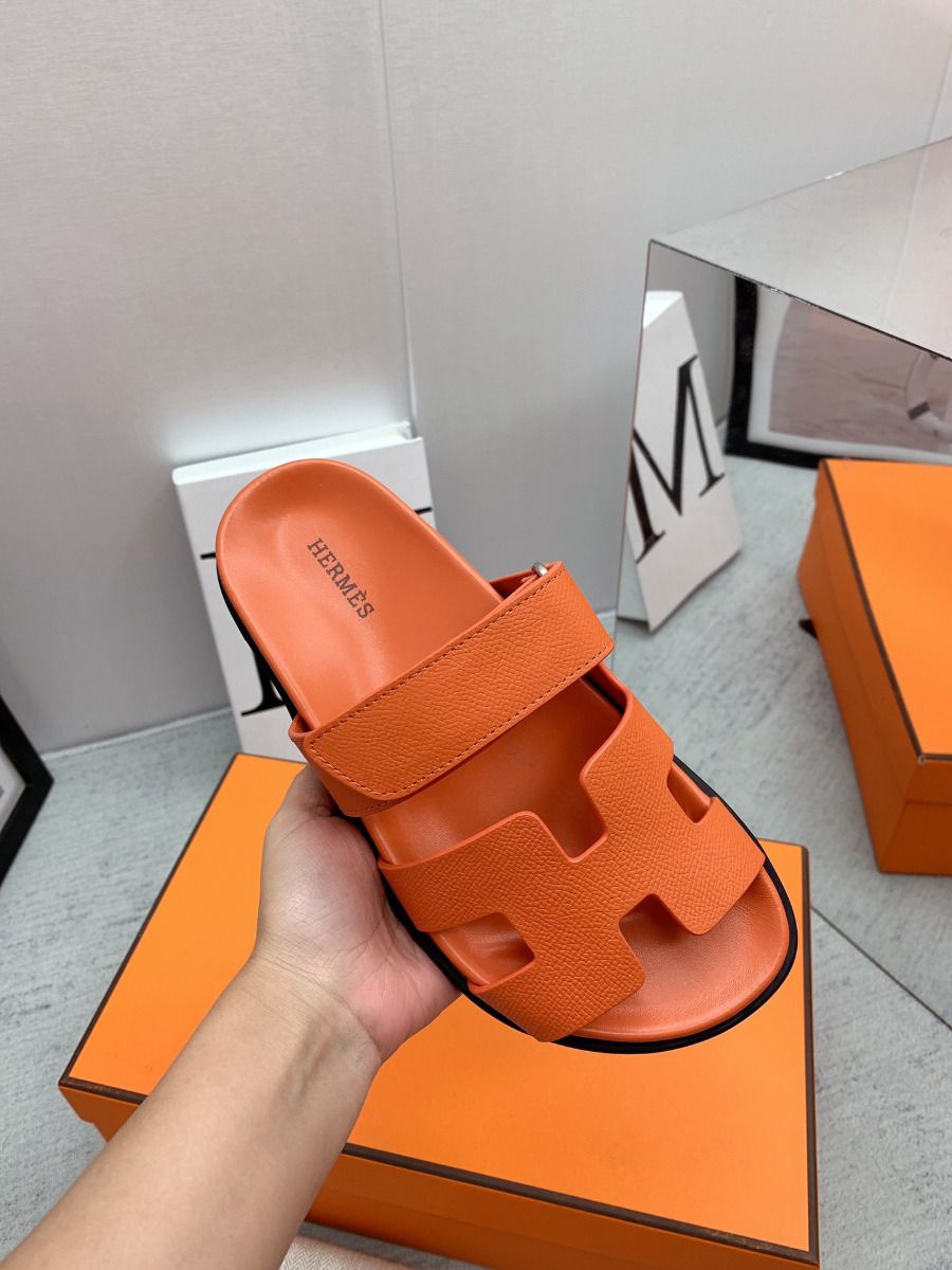Hermes Men's Chypre Sandals in Orange Epsom Calfskin - Image 7