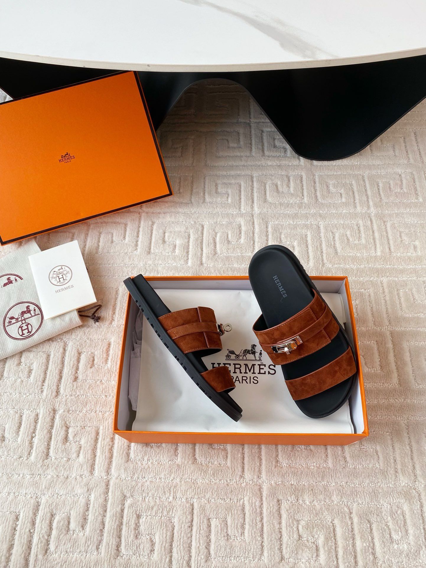 Hermes Men's Jackson Sandal in Brown Suede Leather - Image 5