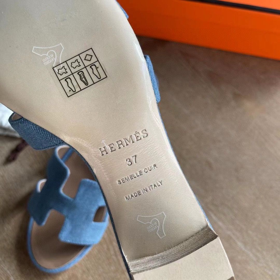 Hermes Oasis Sandals in Blue Denim - Image 7