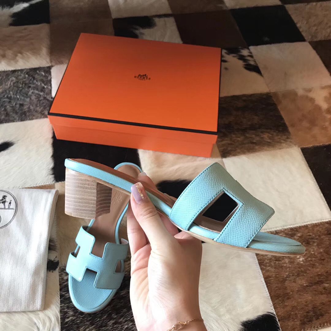 Hermes Oasis Sandals In Blue Atoll Epsom Leather - Image 5