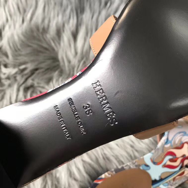 Hermes Camel Swift Oasis Sandals with Botanique Printed - Image 4