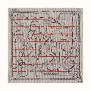 Hermes Grey/Orange Panoplie Equestre Eyeliner Shawl 140