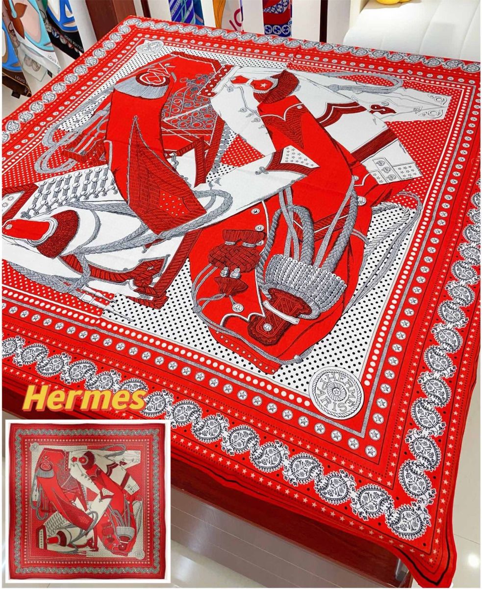 Hermes Red Zouaves et Dragons Bandana Shawl 140 - Image 3