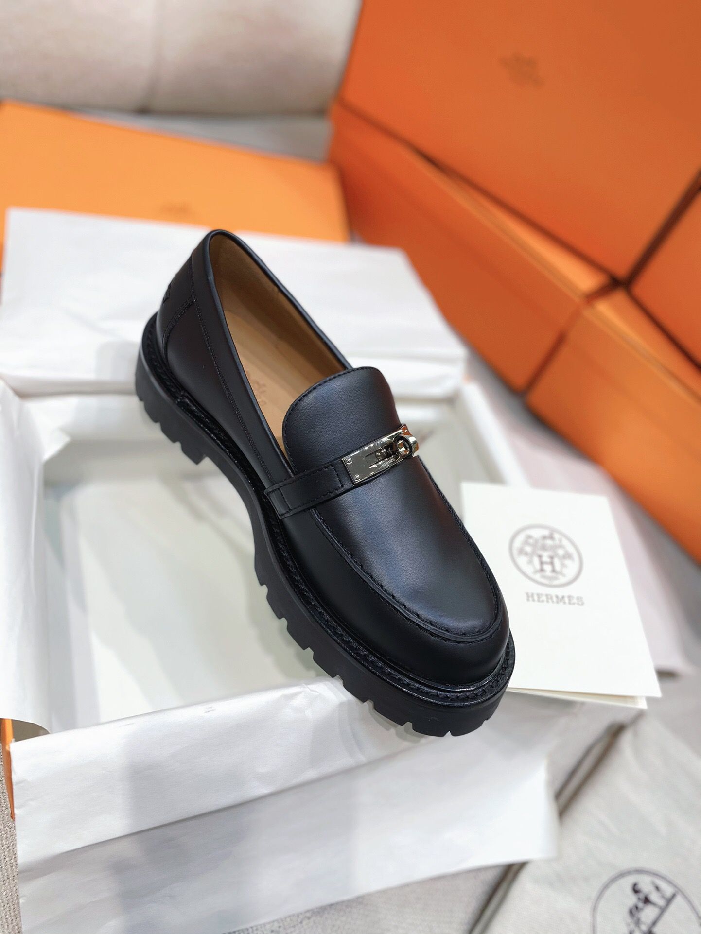 Hermes Women's Icone Loafers in Black Calfskin - Image 3