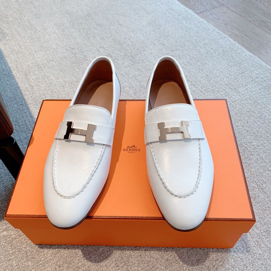 Hermes Women's Paris Loafers in White Goatskin - Image 4