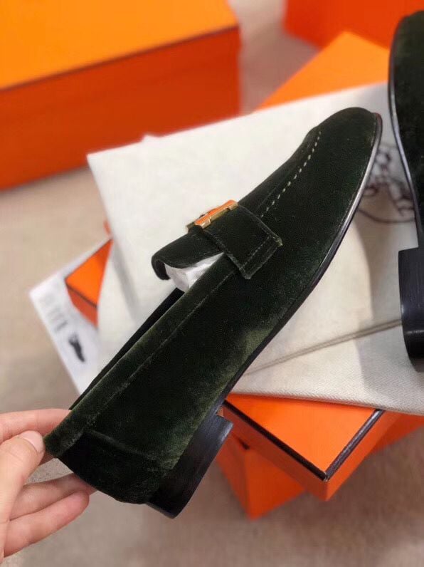 Hermes Paris Loafers In Dark Green Velvet - Image 5