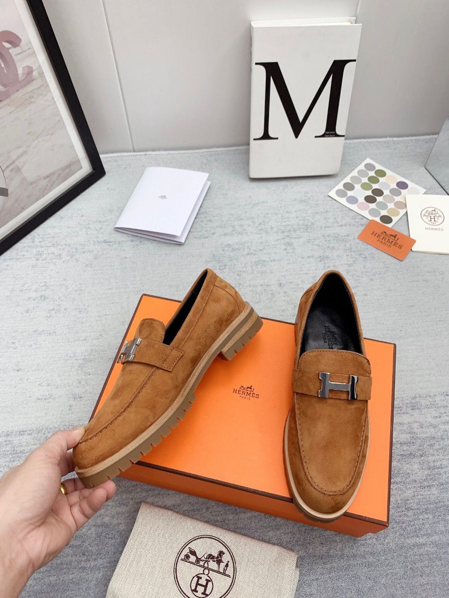 Hermes Women's Faubourg Loafers in Brown Suede Leather - Image 3