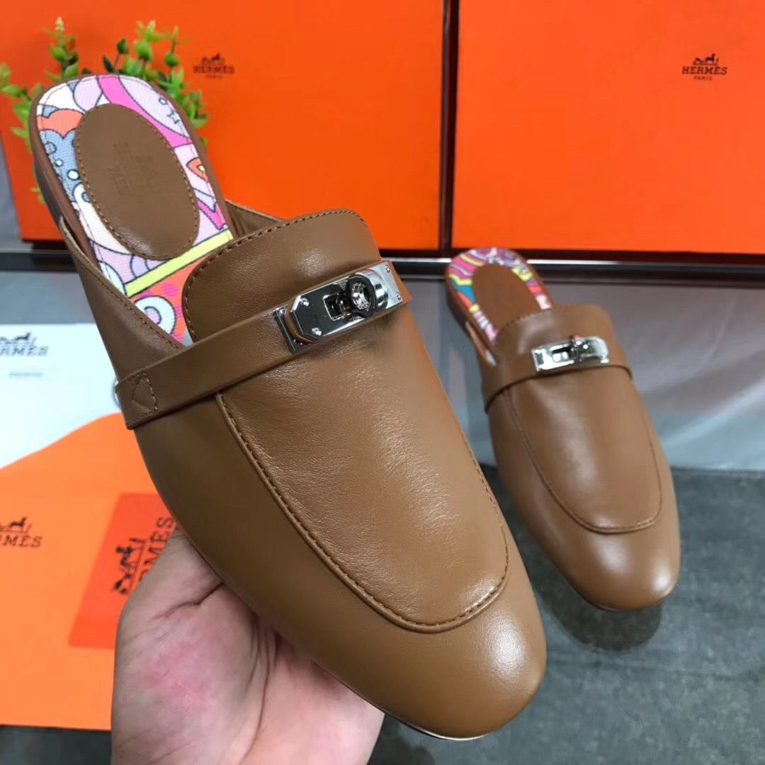 Hermes Oz Mules In Brown Calfskin - Image 8