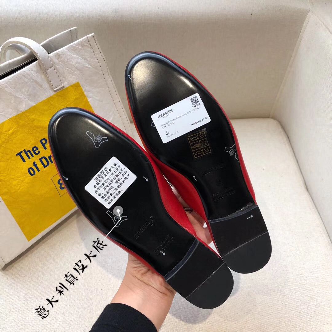 Hermes Trocadero Mules In Red Goatskin - Image 8