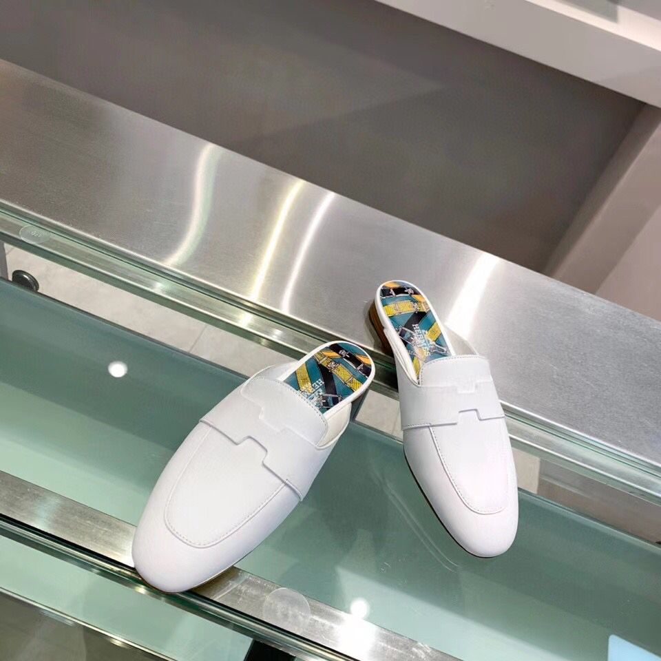 Hermes Catena Mules In White Calfskin - Image 5