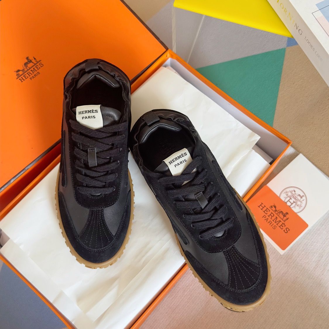 Hermes Women's Jet Sneakers in Black Nappa Leather - Image 3
