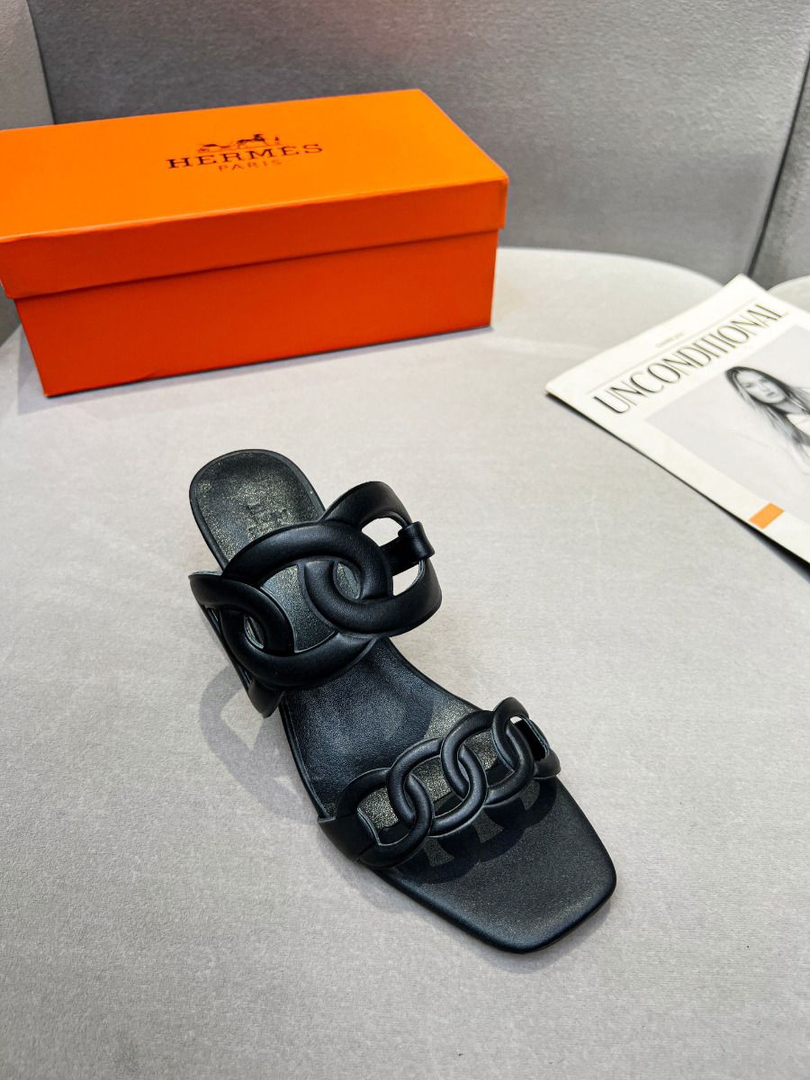 Hermes Figari 55mm Wedge Sandals In Black Nappa Leather - Image 6