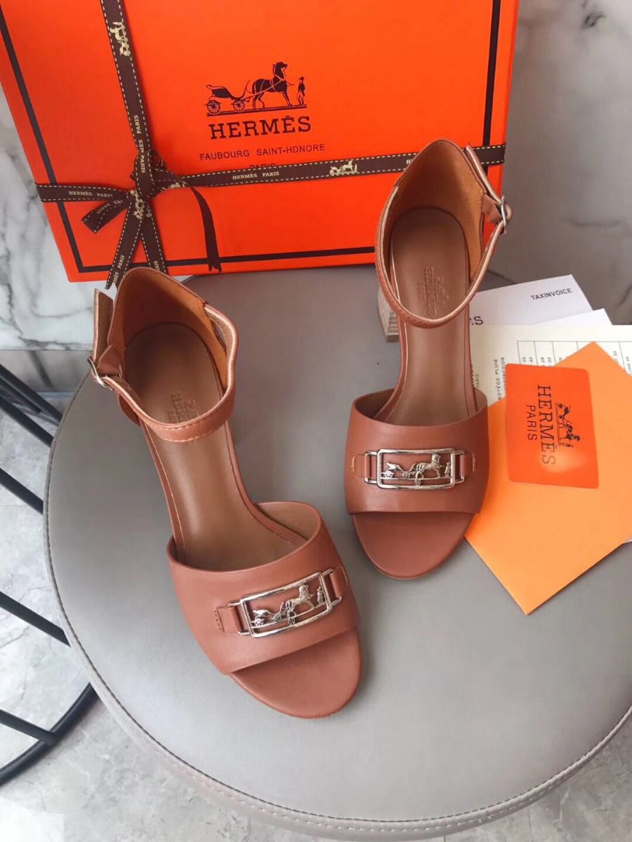 Hermes Viaggio 60MM Sandals In Brown Leather - Image 3