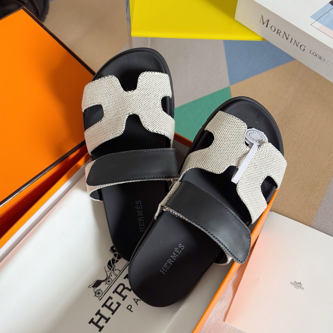 Hermes Women's Chypre Sandals In Canvas with Black Leather - Image 7