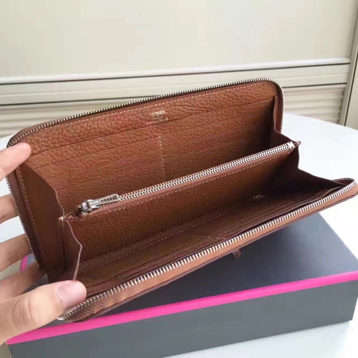 Hermes Brown Clemence Azap Zipped Wallet - Image 8